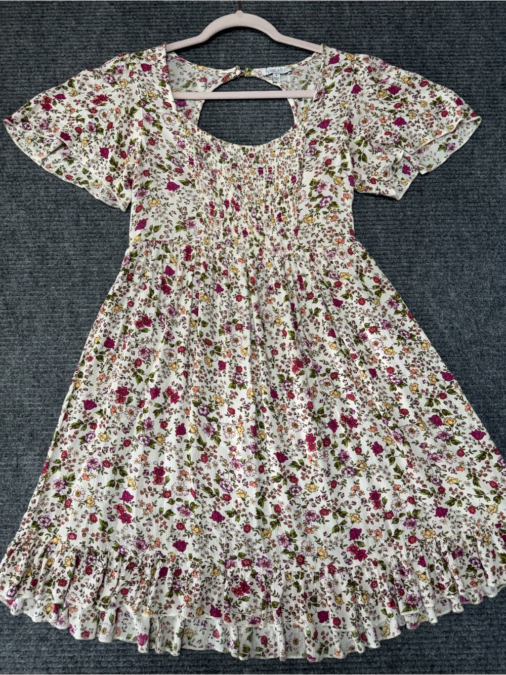 Patrons of Peace Cream Floral Smocked Dress with Pink & Green Accents